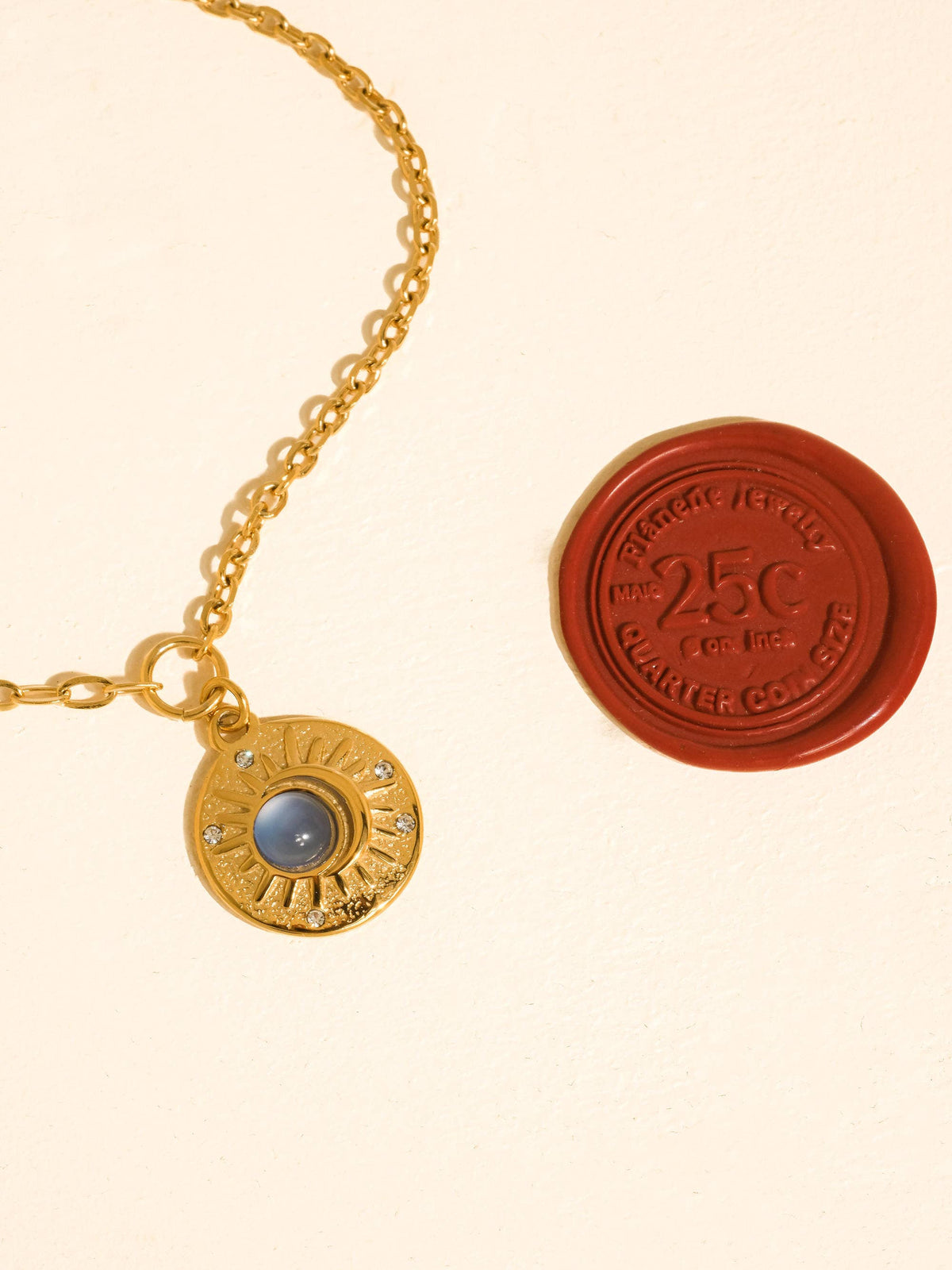 Moonlit 18K Gold Non-Tarnish Blue Stone Medallion Necklace