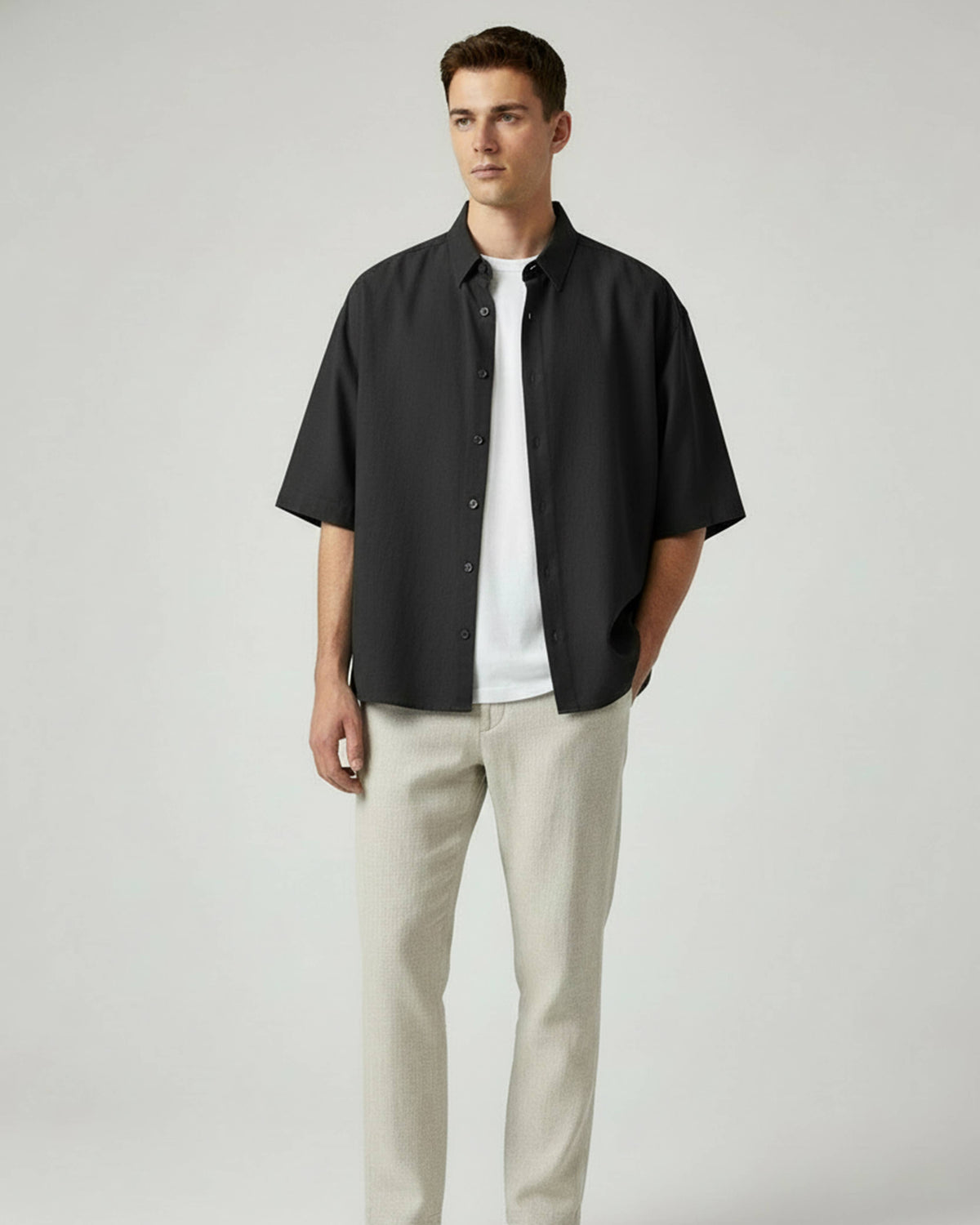 Chambray Boxy Fit Shirt – Charcoal