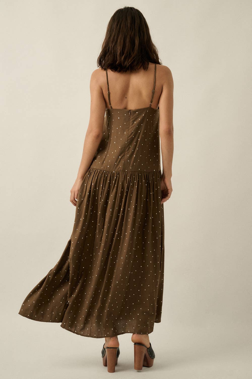Polka Dot-Print Drop-Waist Cami Maxi Dress