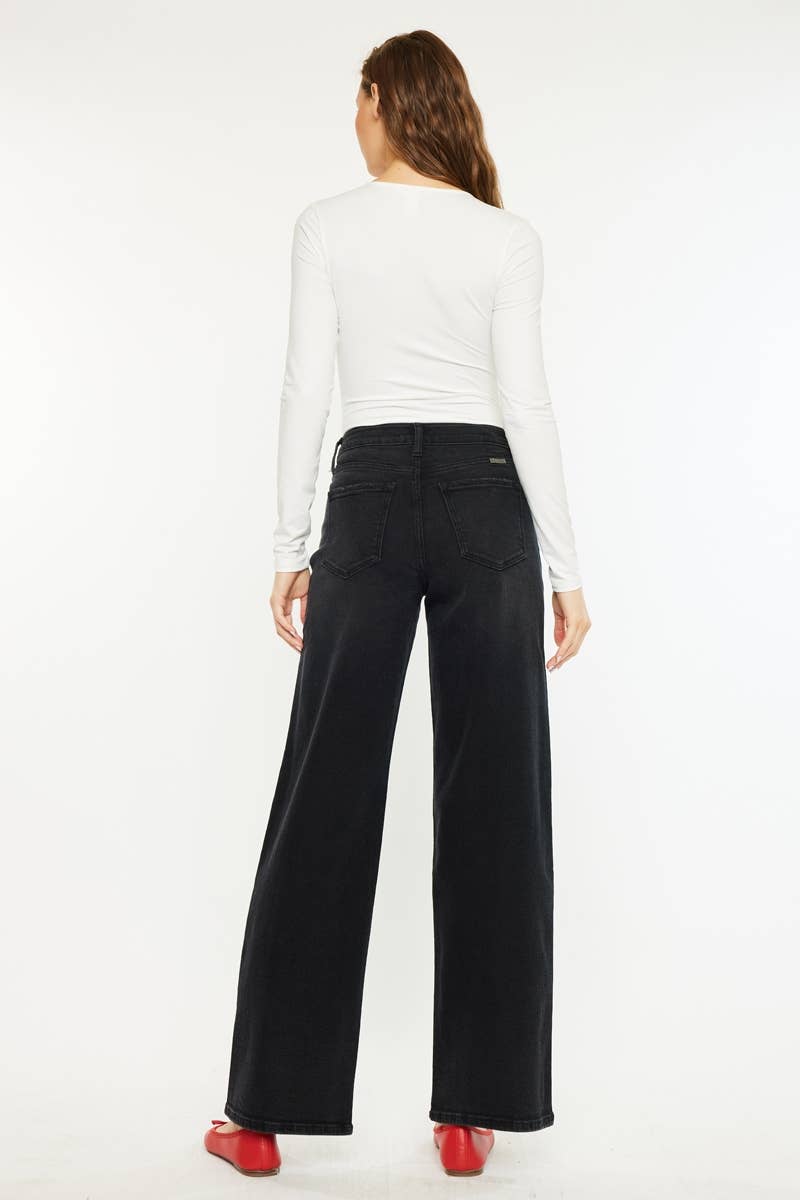 High Rise Wide Leg Jeans – Black Wash
