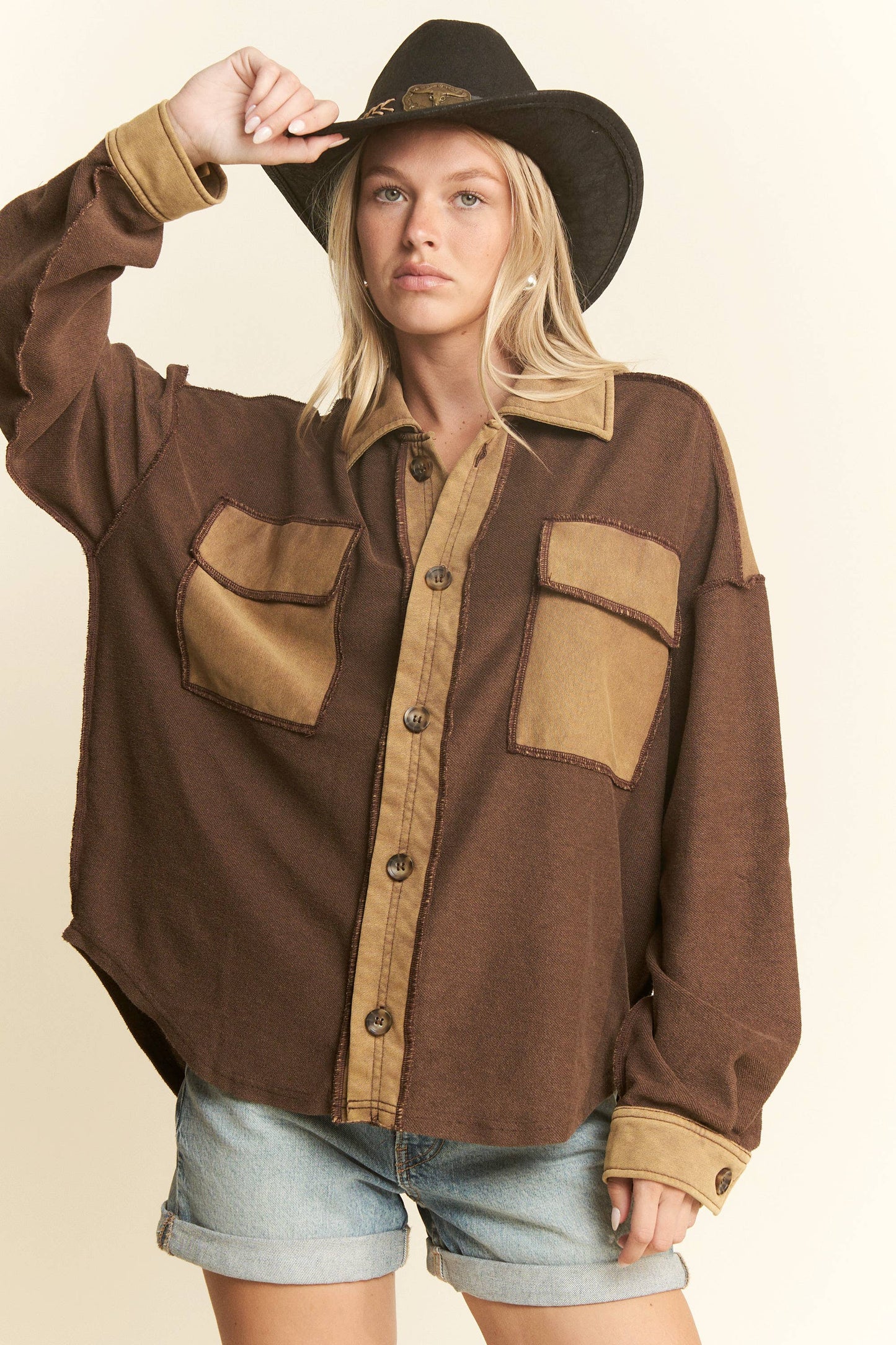 Mineral Wash Collared Button Down Oversized Jacket