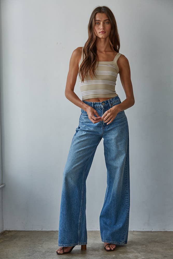 Seamless Ribbed Striped Sleeveless Top