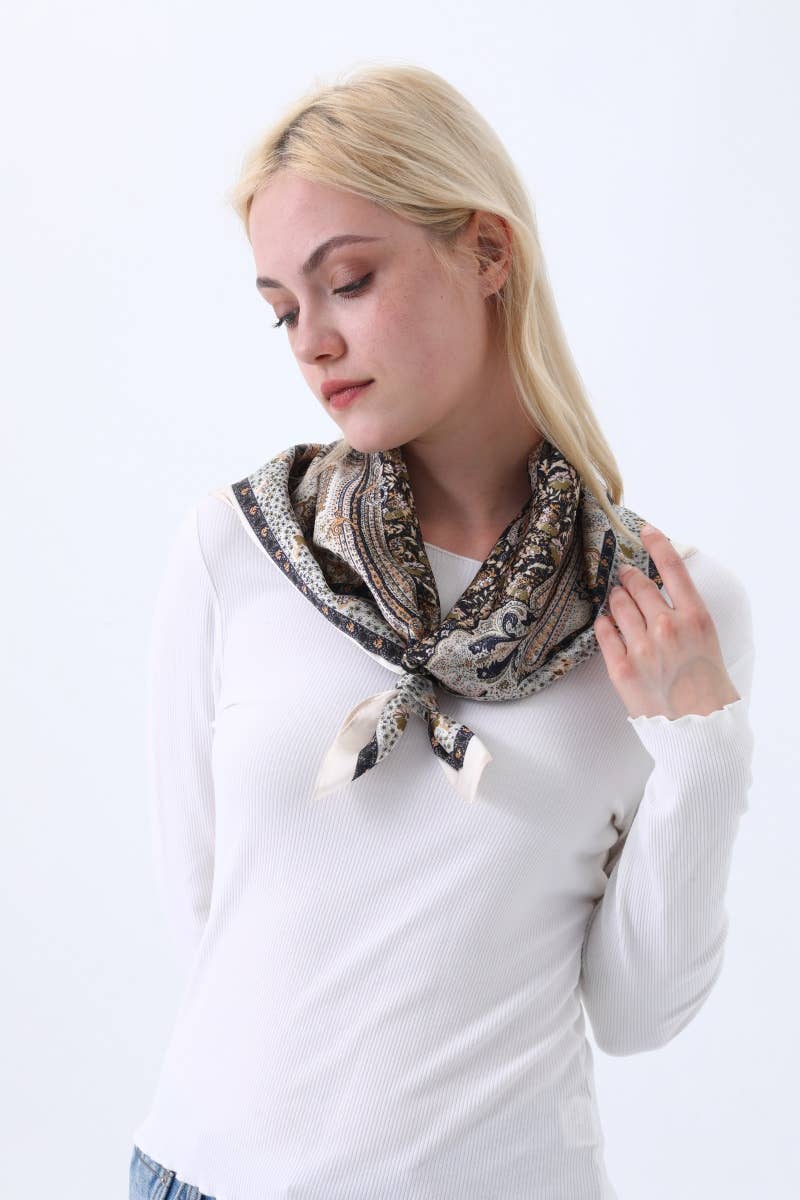 Paisley Print Silk Square Scarf – Vintage Style for Resale