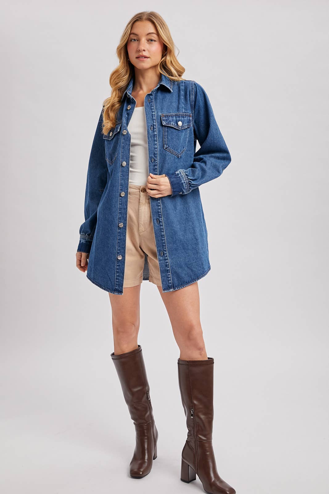 DENIM BUTTON DOWN SHIRT DRESS ALSO SHACKET