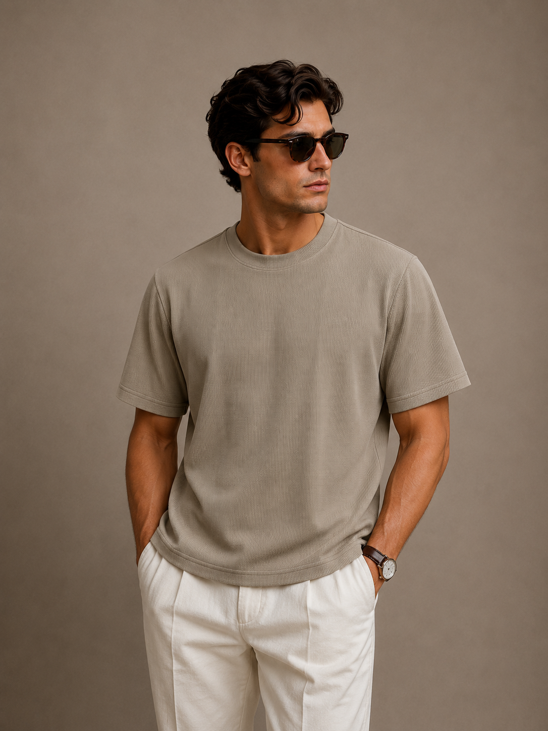Men's Short Sleeve Textured T-Shirt (Khaki)