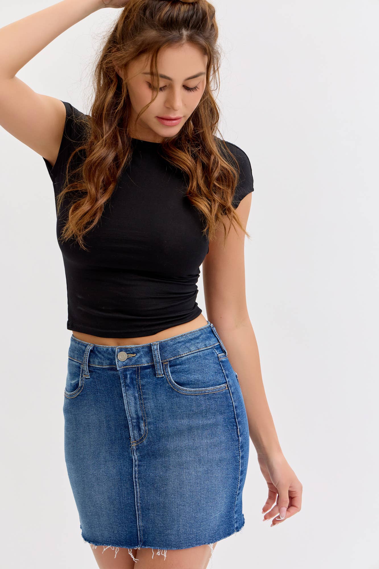Raw Hem Denim Mini Skirt