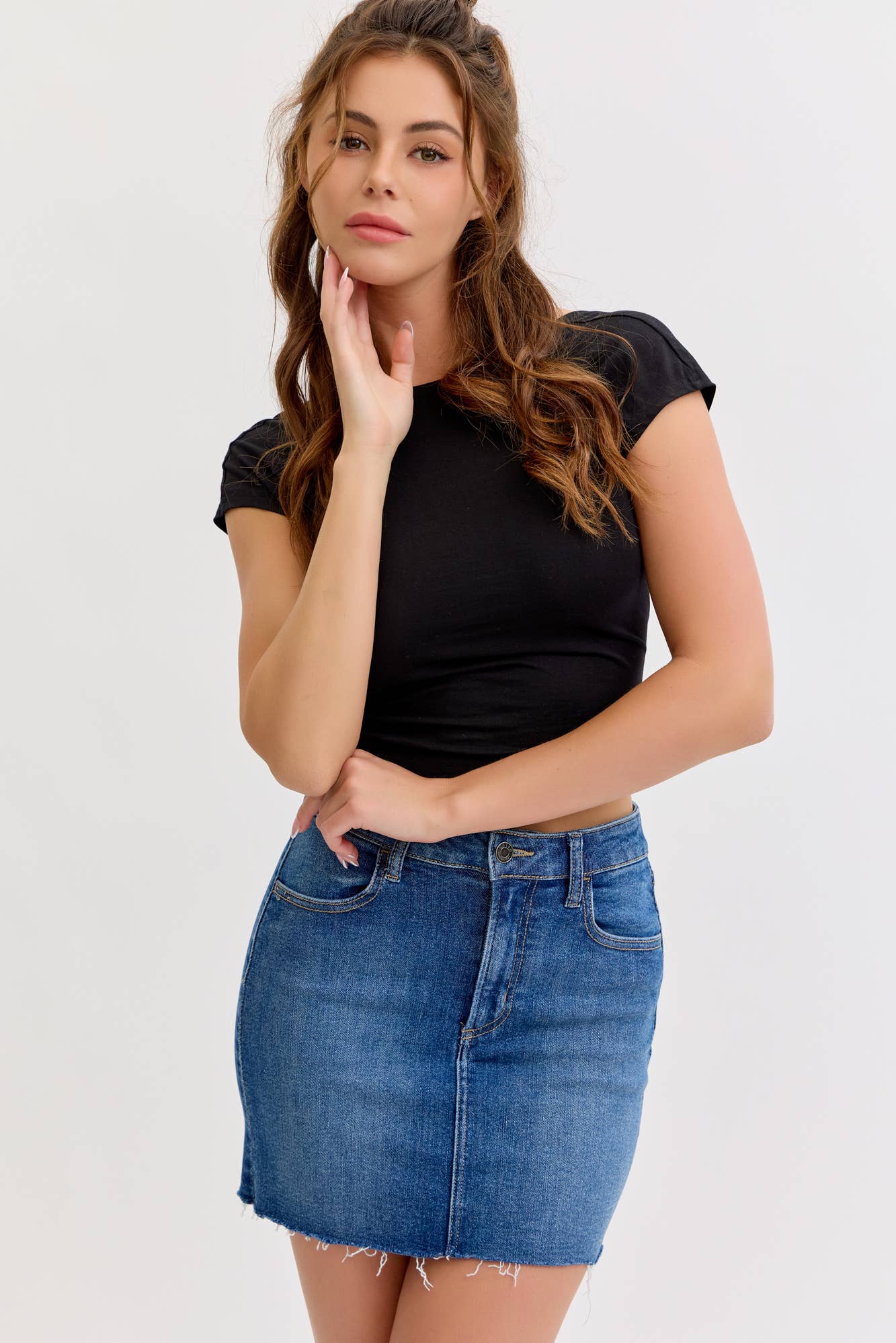 Raw Hem Denim Mini Skirt