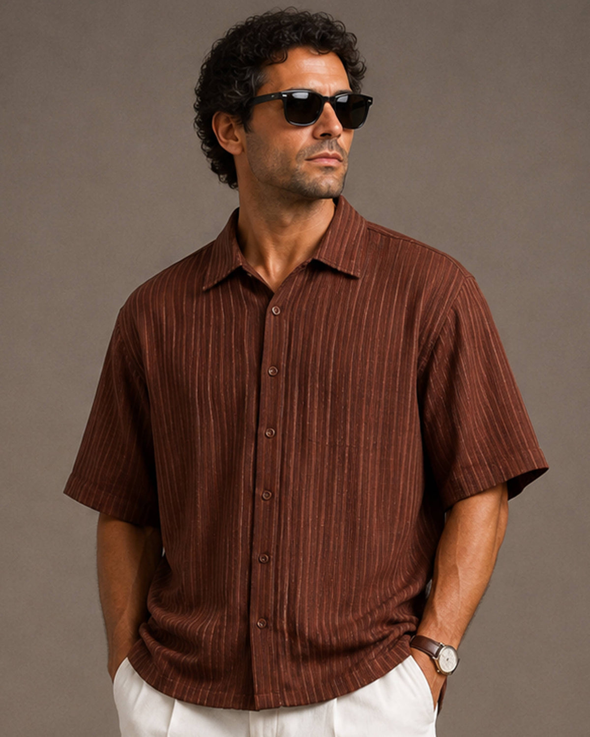 Men’s Textured Crochet Button-Up Shirt