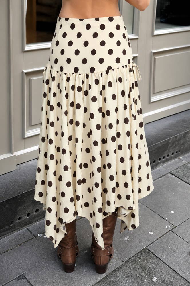 Polka Dot Drop Waist Handkerchief Midi Skirt