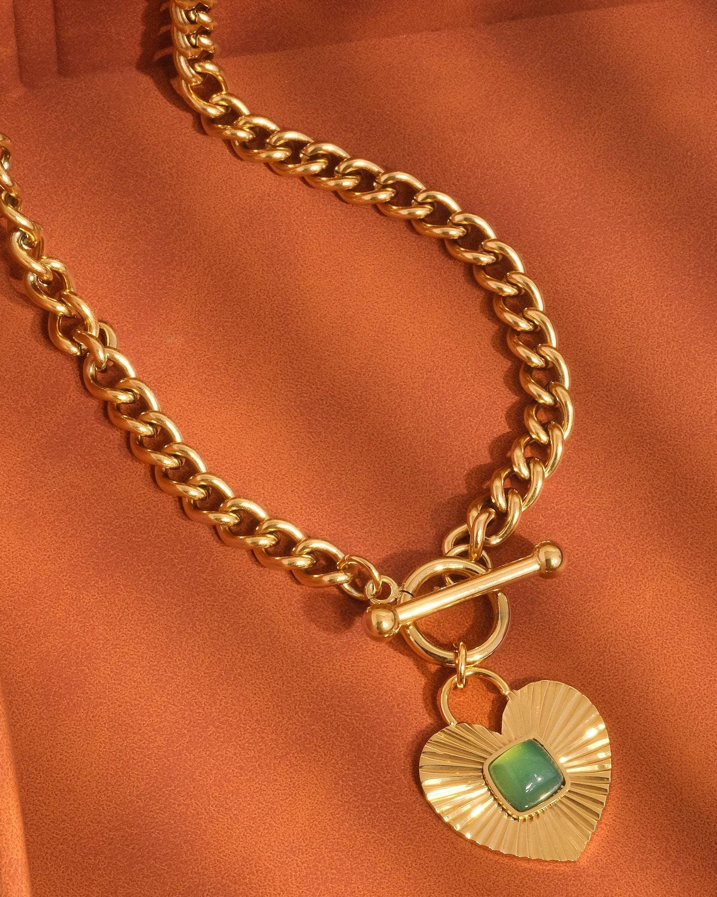 Après 18K Gold Non-Tarnish Green Heart Chain Necklace