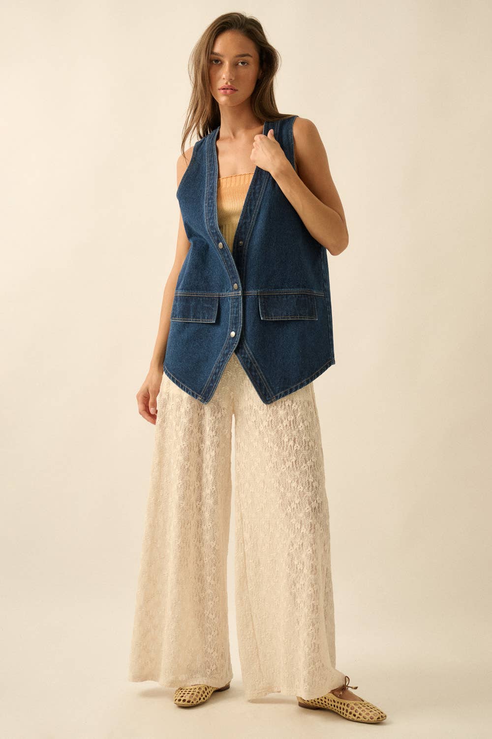 Denim Snap-Front Vest