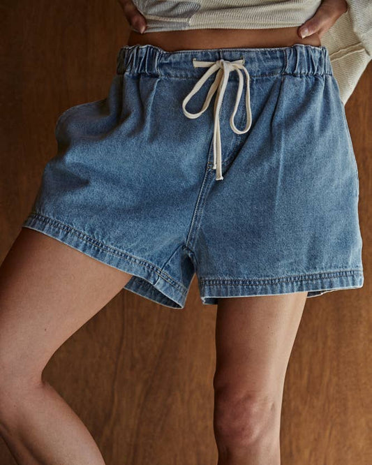 Washed Denim Wide Leg Shorts
