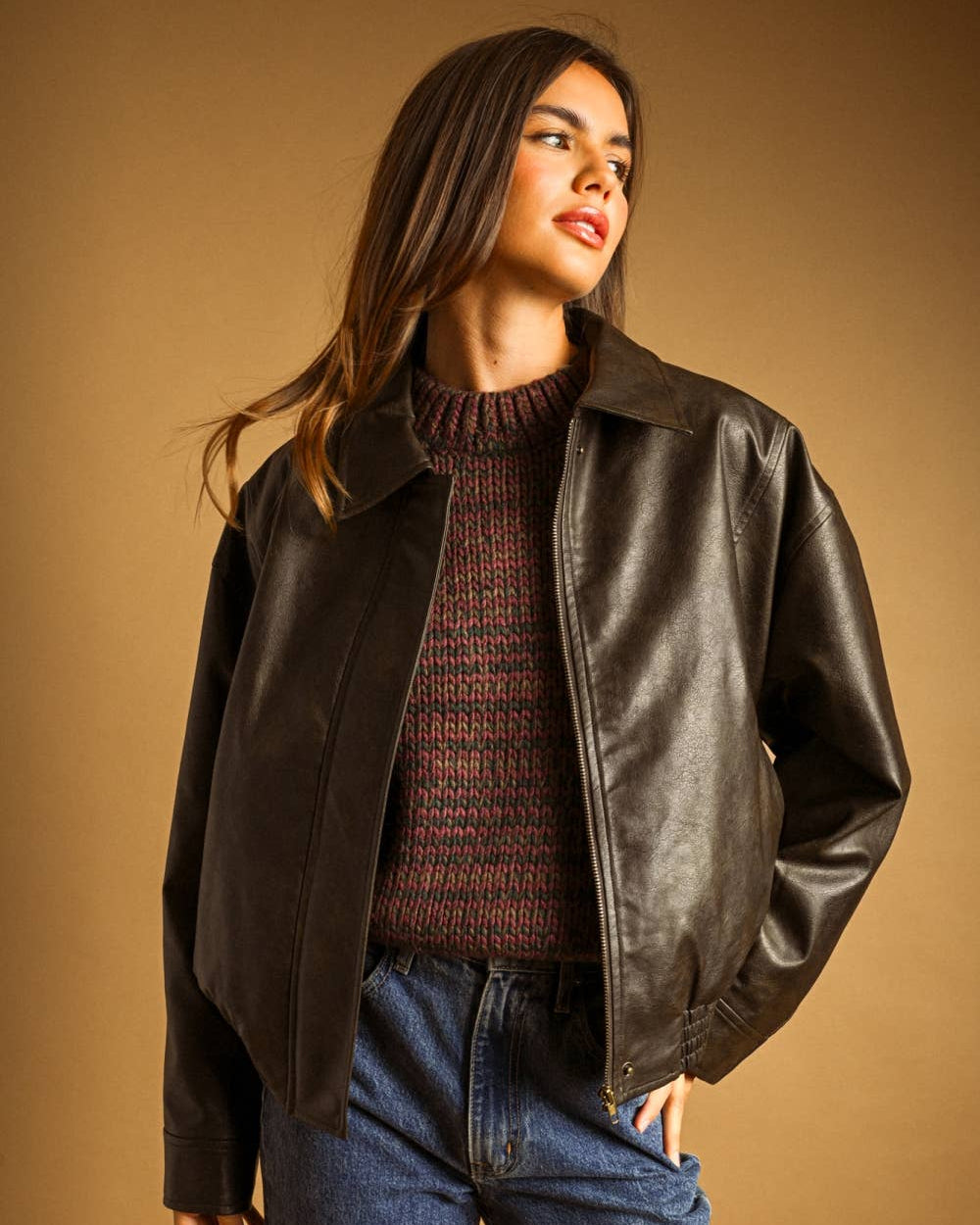 Leather bomber jacket