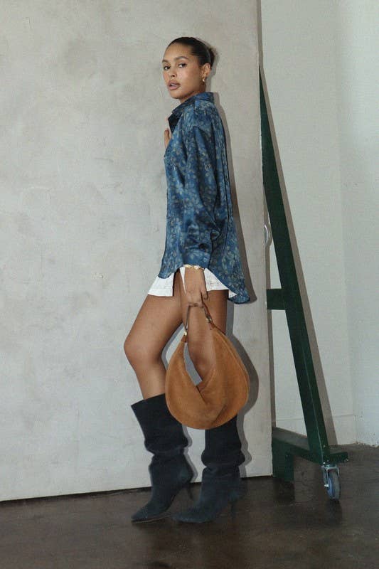 Flower Satin Button Up
