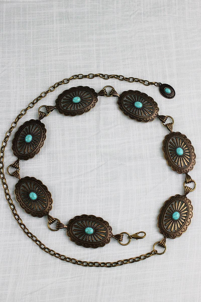 Vintage Turquoise Chain Belt – Classic Western Elegance