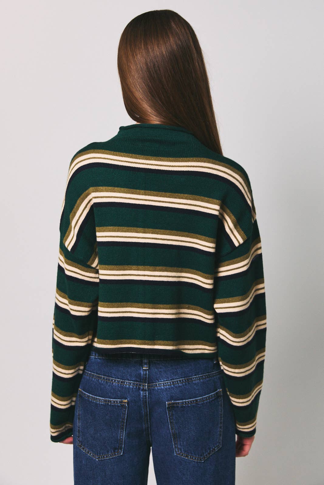 ROLL HEM BUTTONS DETAIL STRIPED CARDIGAN