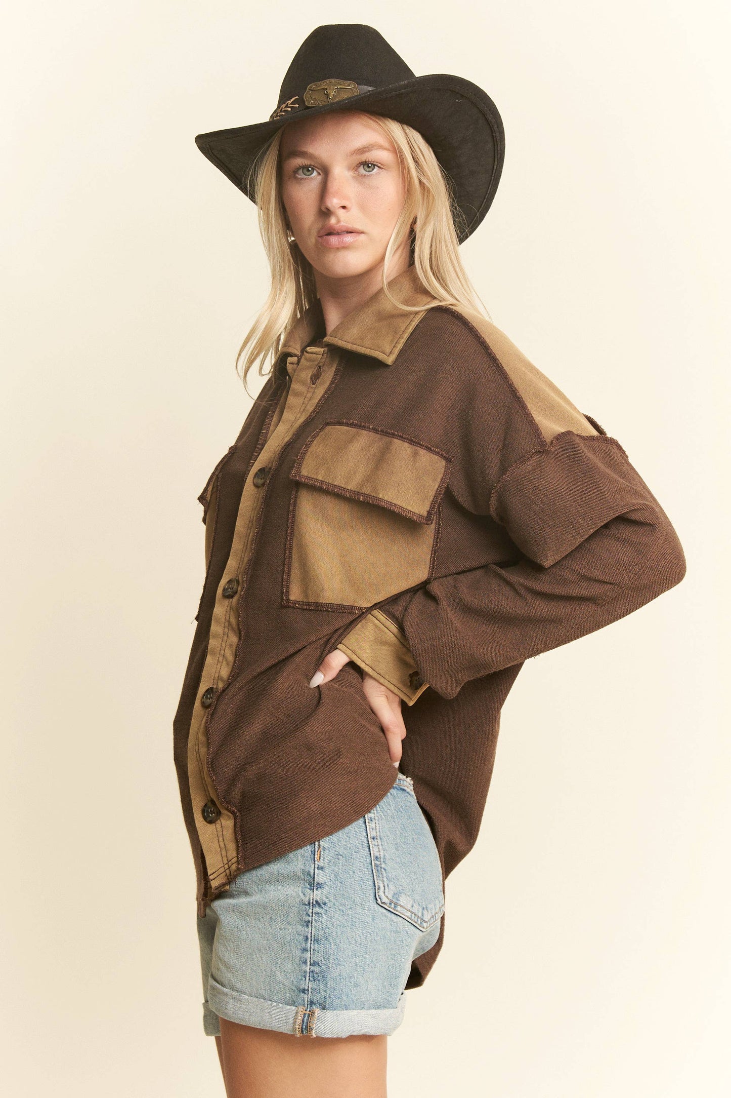Mineral Wash Collared Button Down Oversized Jacket