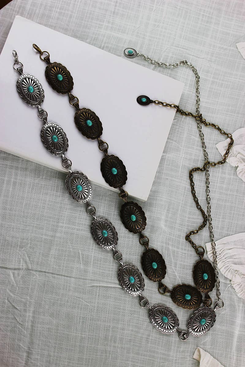 Vintage Turquoise Chain Belt – Classic Western Elegance