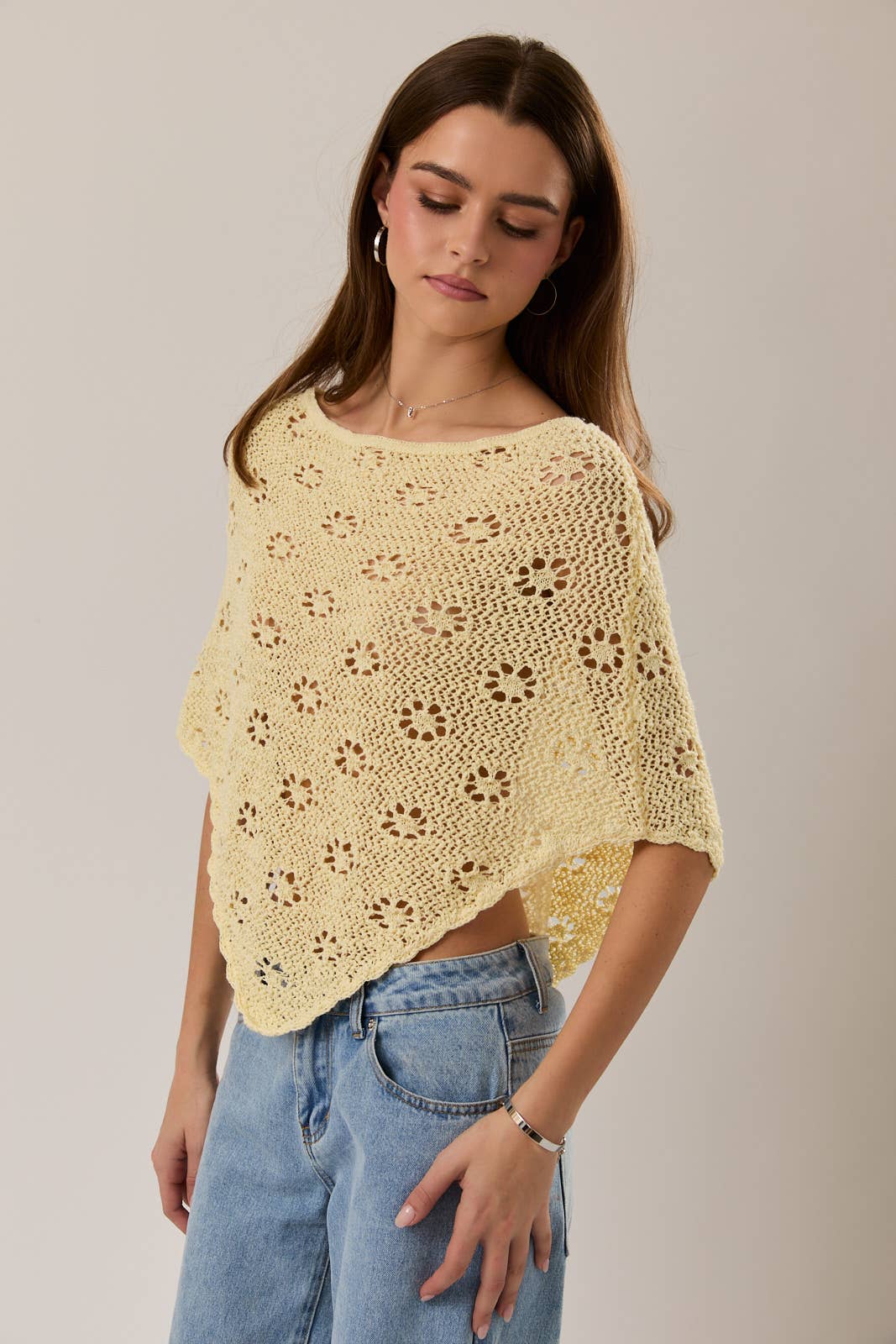 OPENWORK DETAIL SWEATER PONCHO