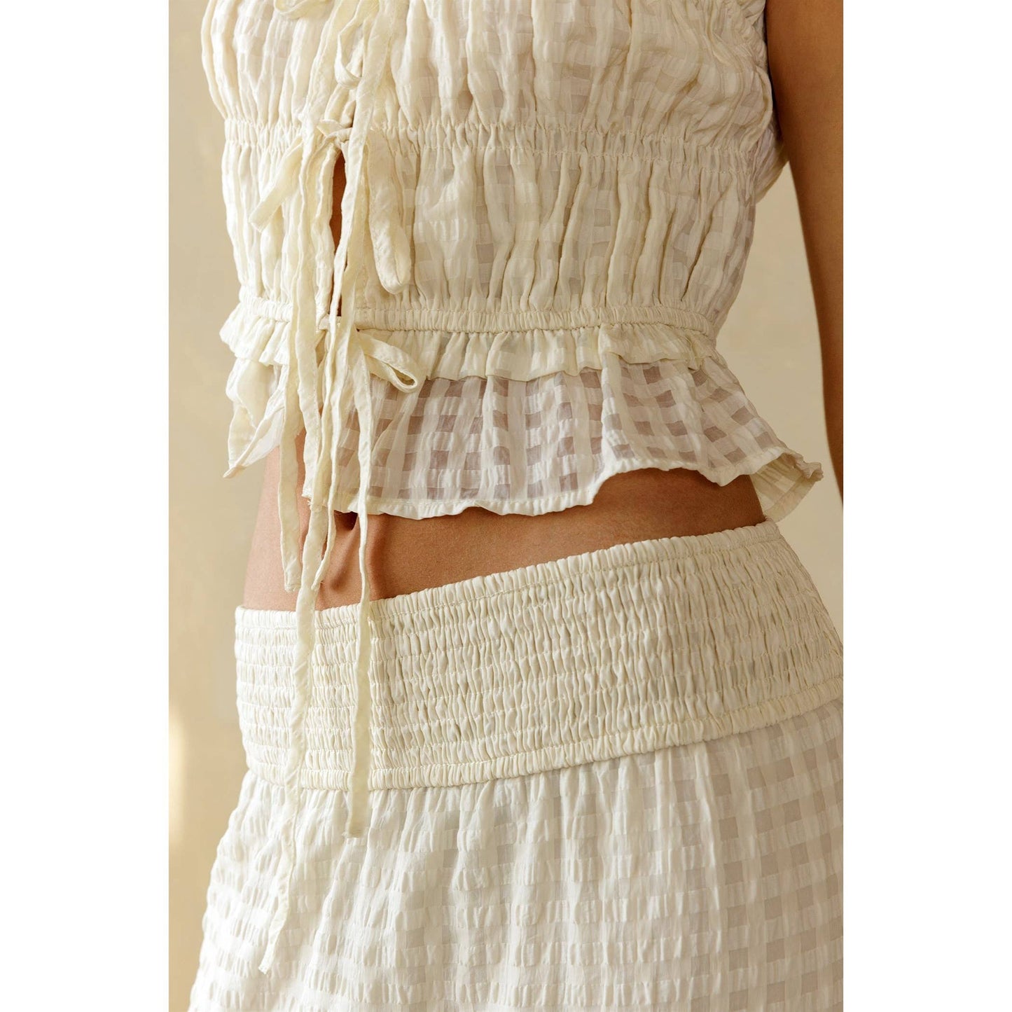 Cream Textured Smocked Blouse