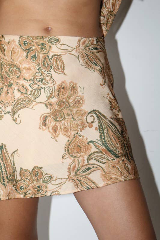 Paisley Floral Print Mini Skirt