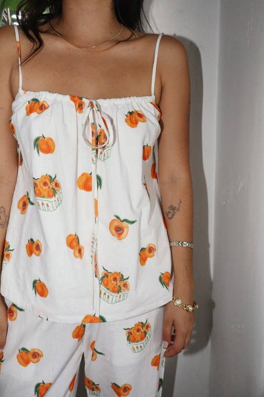 Peach Print Tie-Front Cami