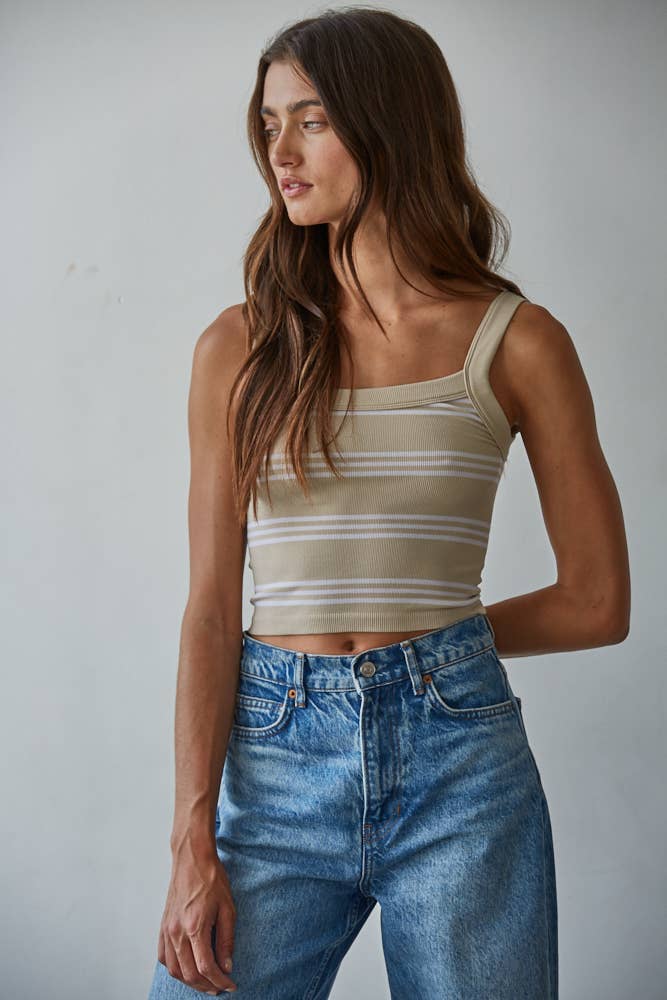 Seamless Ribbed Striped Sleeveless Top