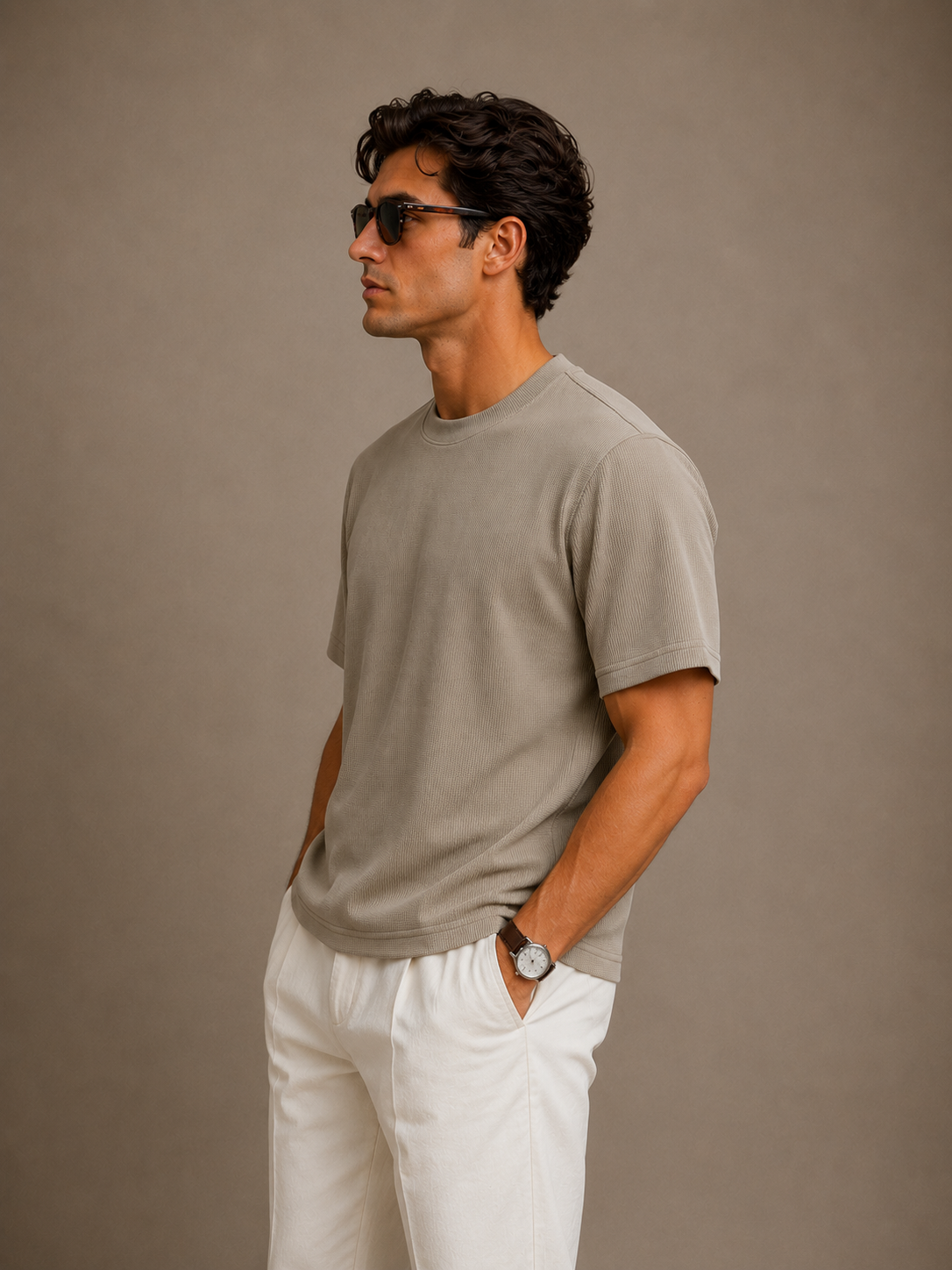 Men's Short Sleeve Textured T-Shirt (Khaki)