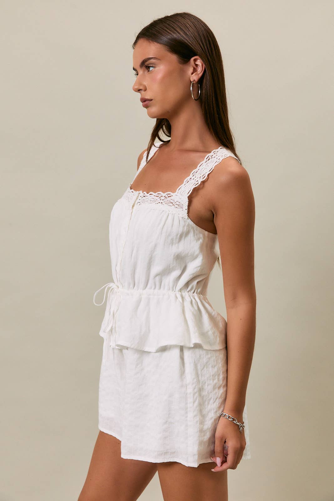 Square Neck Lace Trim Romper