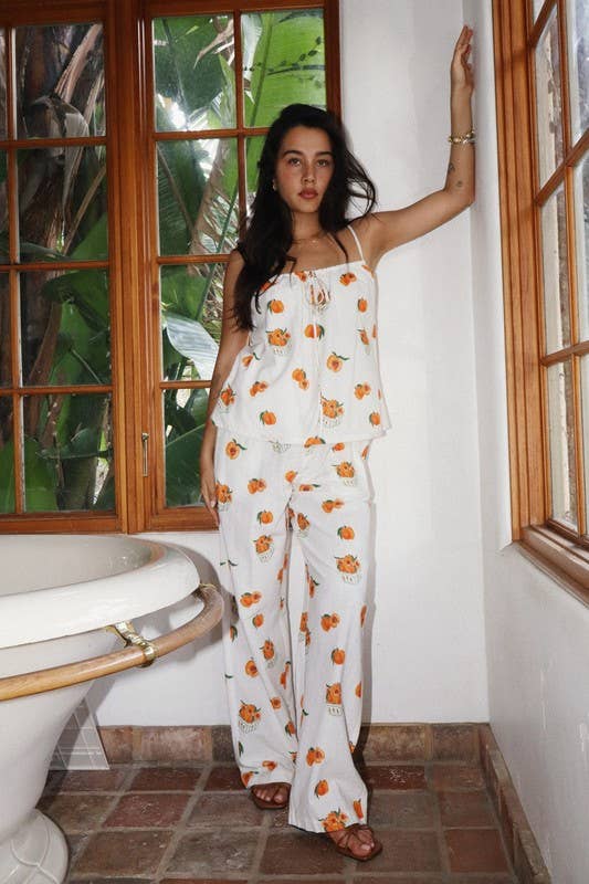 Peach Print Tie-Front Cami