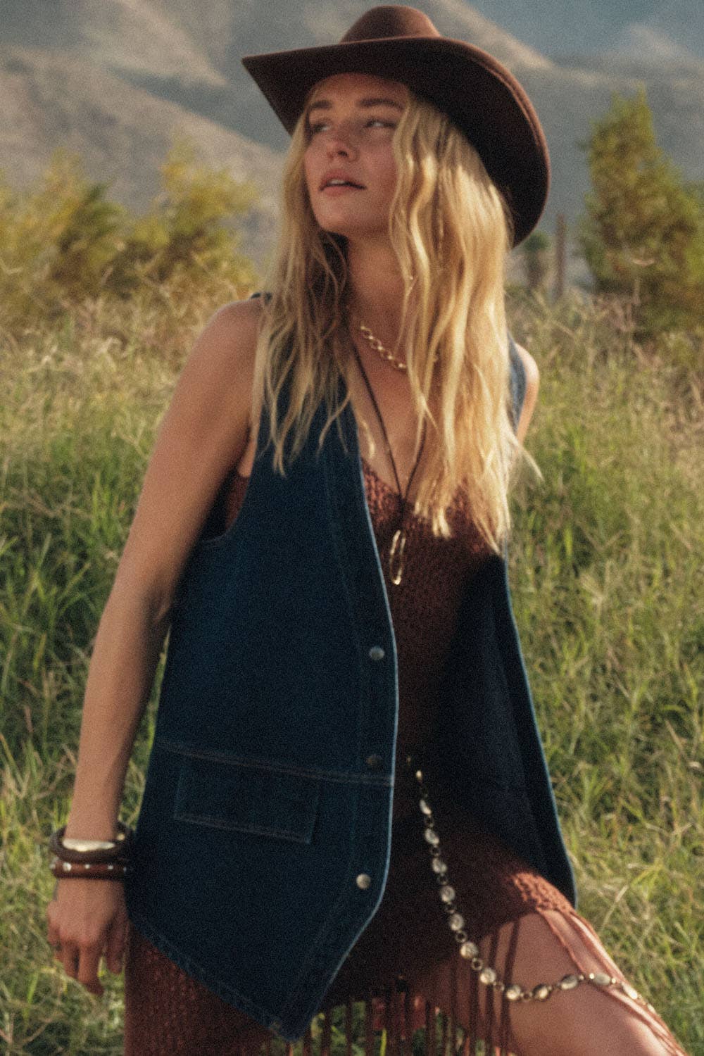 Denim Snap-Front Vest