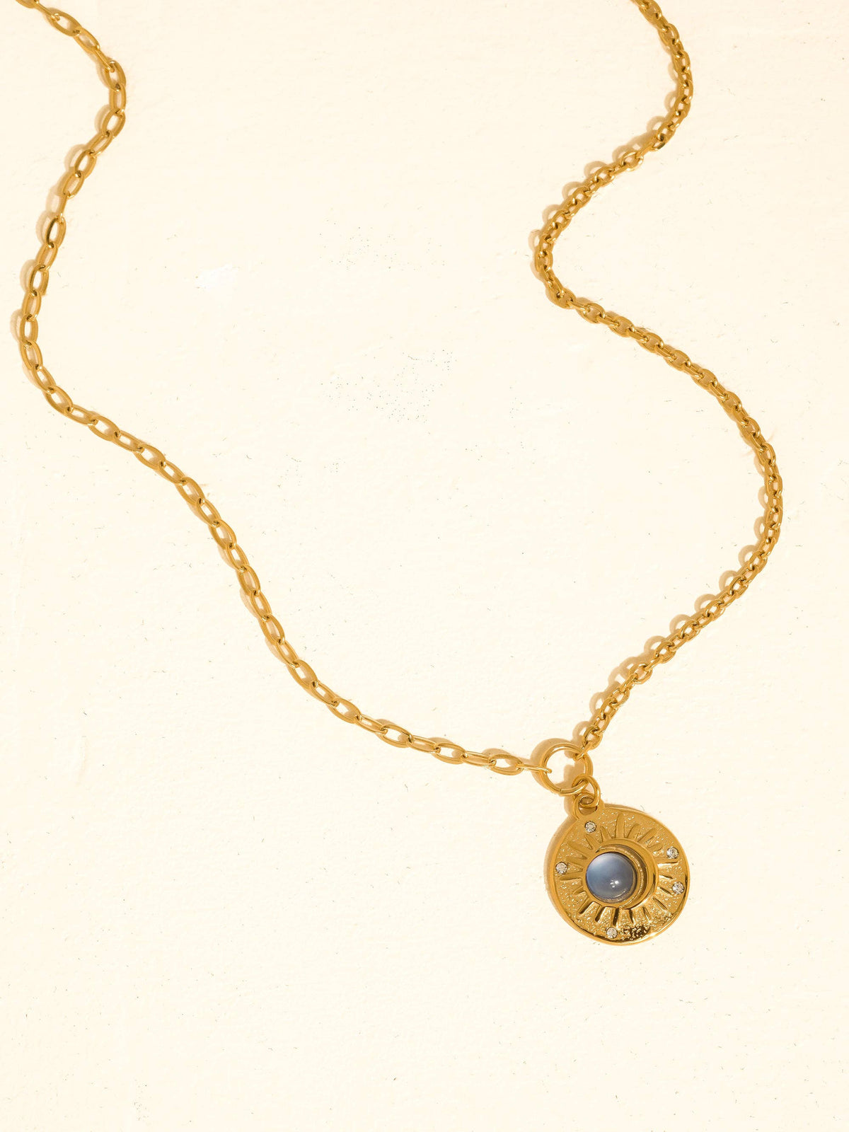Moonlit 18K Gold Non-Tarnish Blue Stone Medallion Necklace