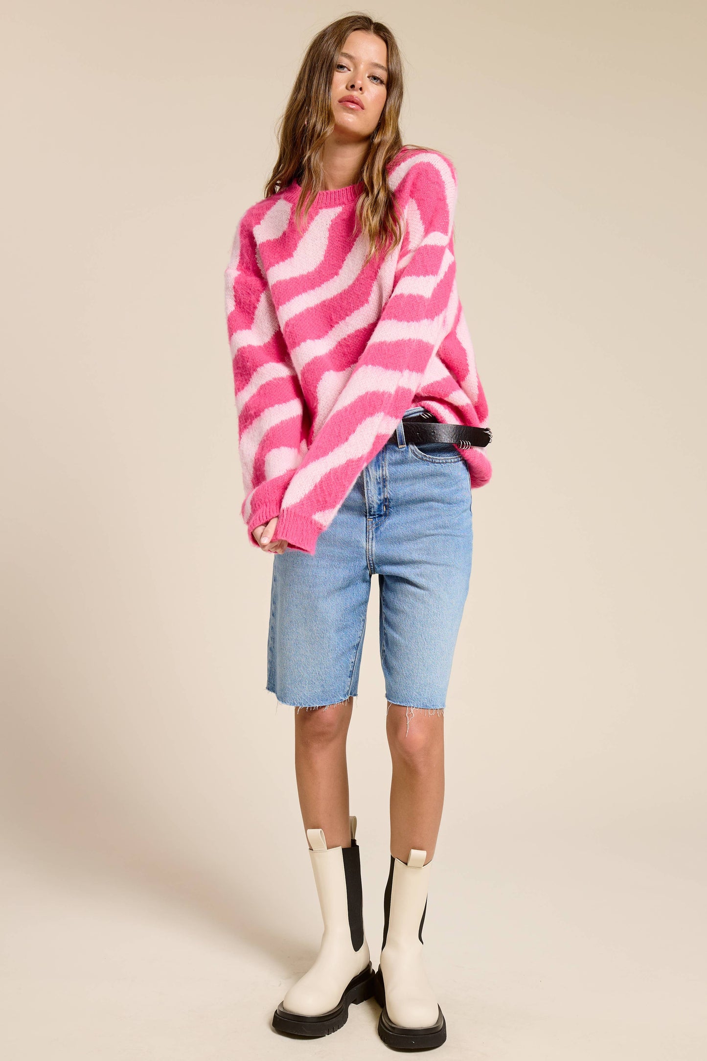 Wavy Stripe Oversized Knit Sweater