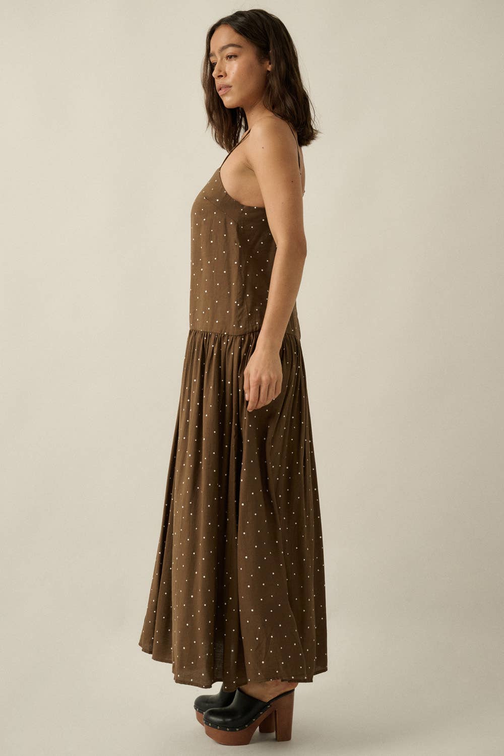 Polka Dot-Print Drop-Waist Cami Maxi Dress