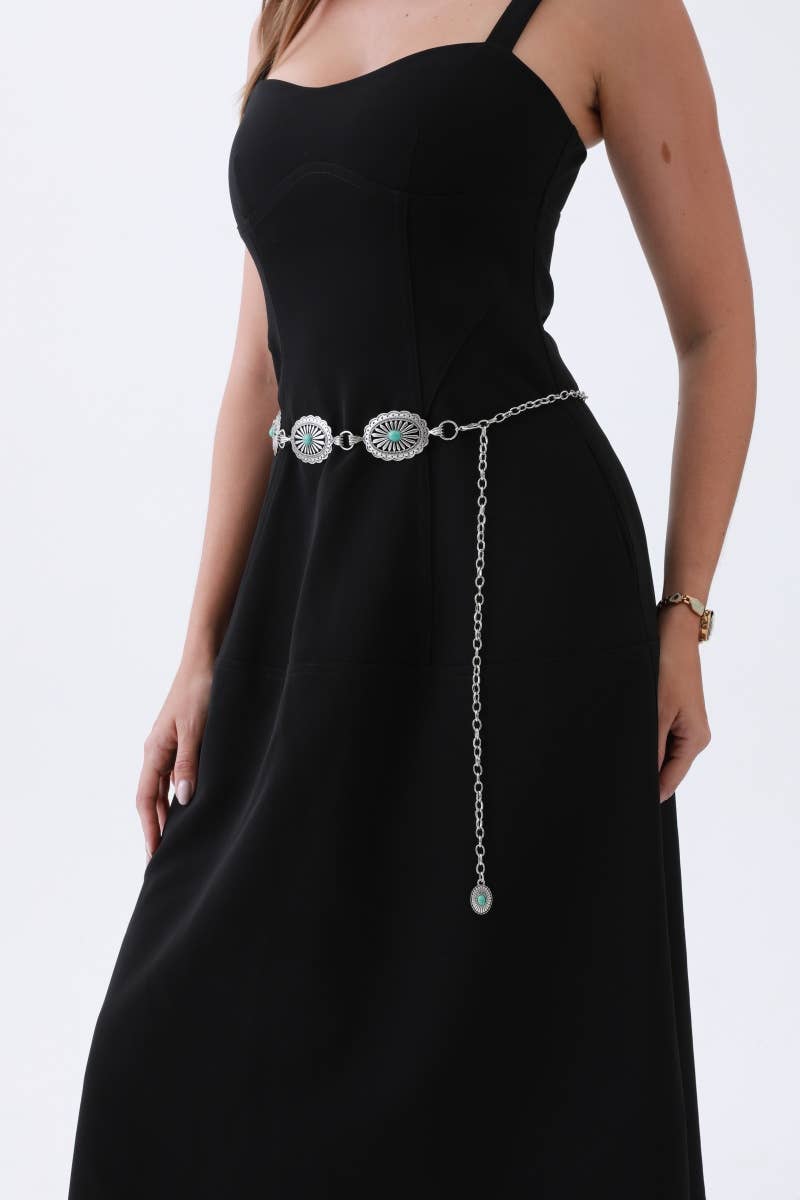 Vintage Turquoise Chain Belt – Classic Western Elegance