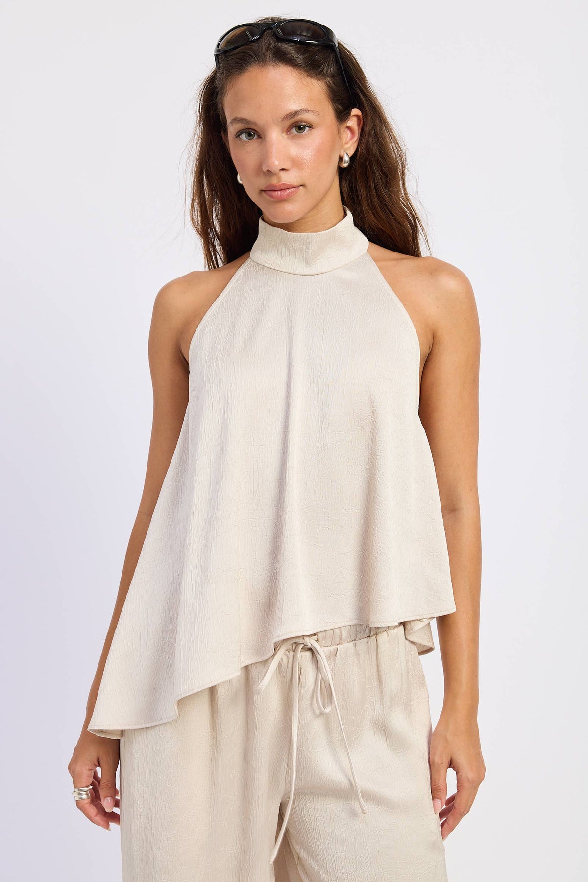 OPEN BACK ASYMMETRICAL HALTER TOP