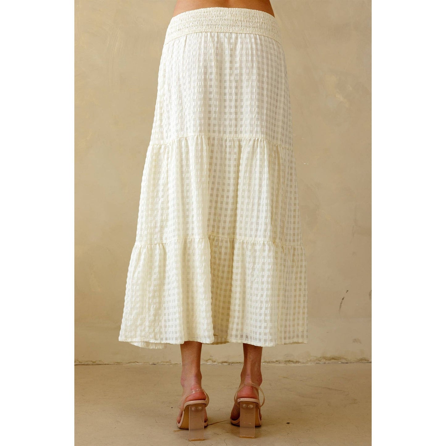 Cream Textured Midi Skirt