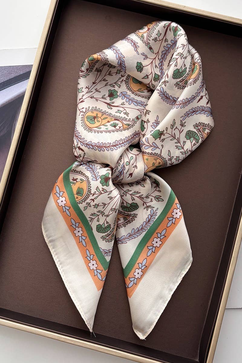 Vintage Paisley Satin Square Scarf Multi-use Neck Bandana