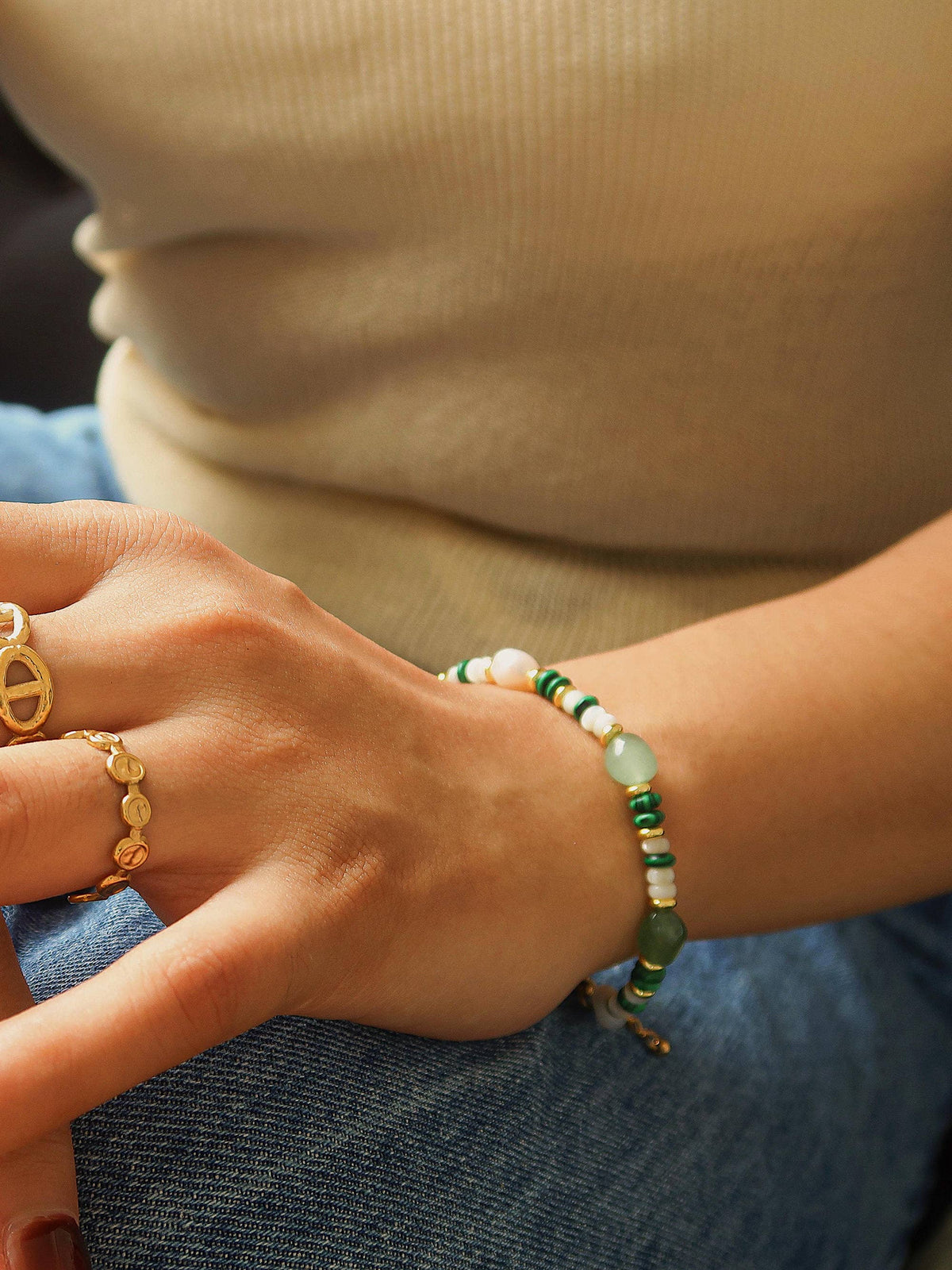 18K Non-Tarnish Bohemian Stone and Bead Bracelet