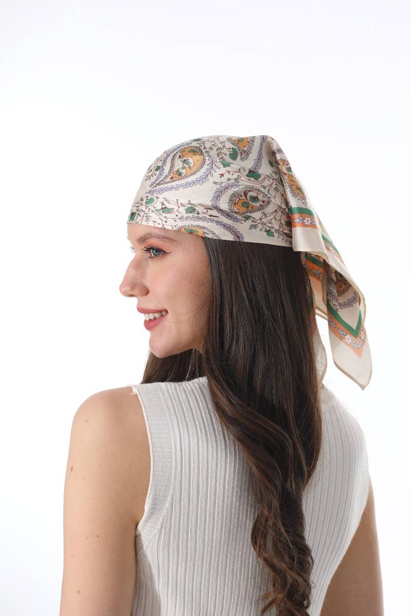 Vintage Paisley Satin Square Scarf Multi-use Neck Bandana