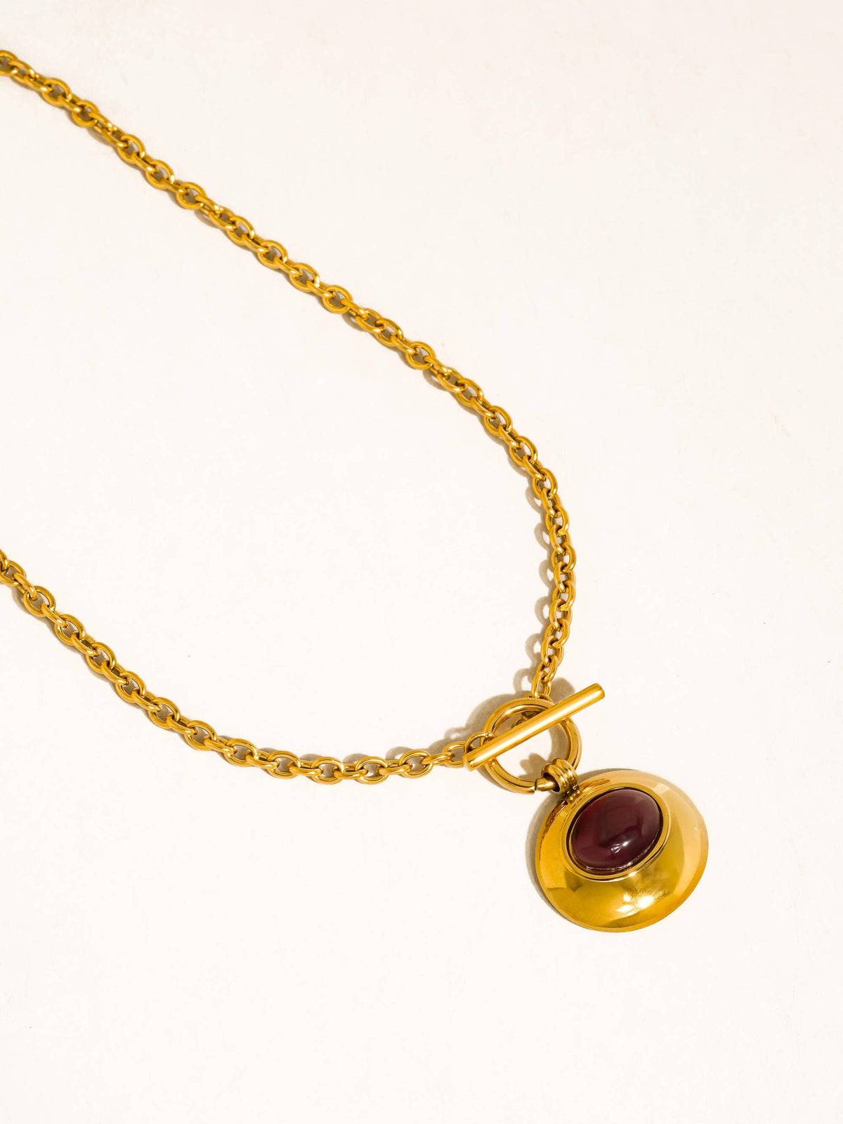 Pine 18K Gold Non-Tarnish Red Stone Pendant Necklace