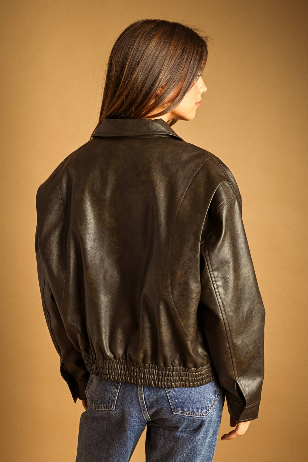 Leather bomber jacket