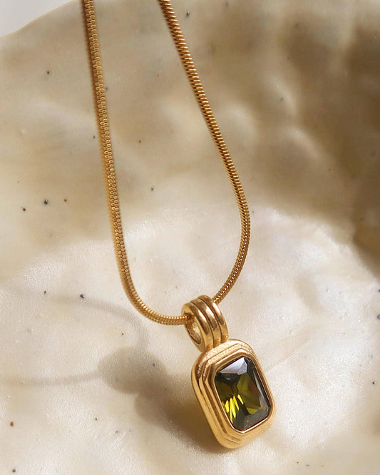 Maeve 18K Non-Tarnish Green Square Stone Pendant Necklace