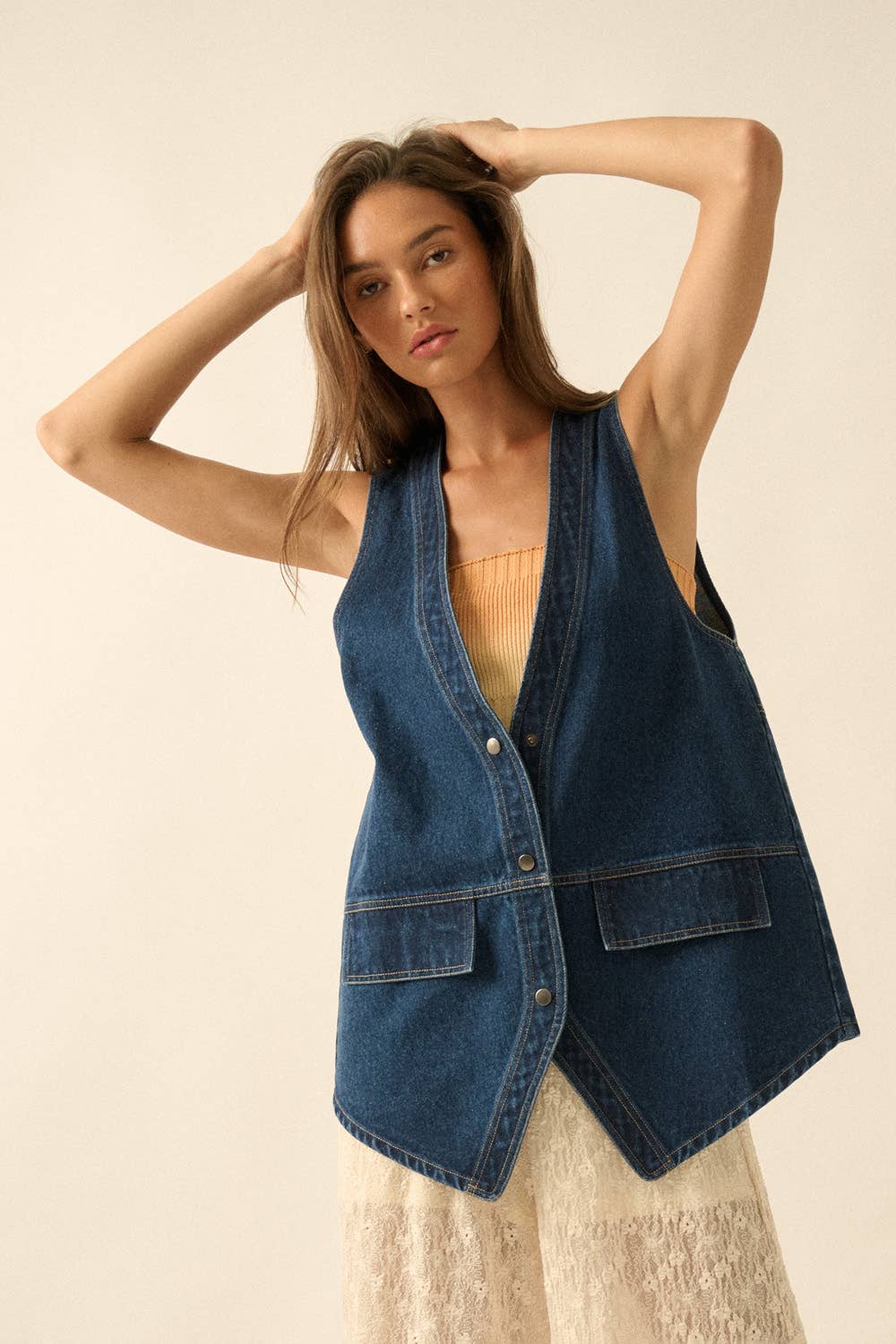 Denim Snap-Front Vest