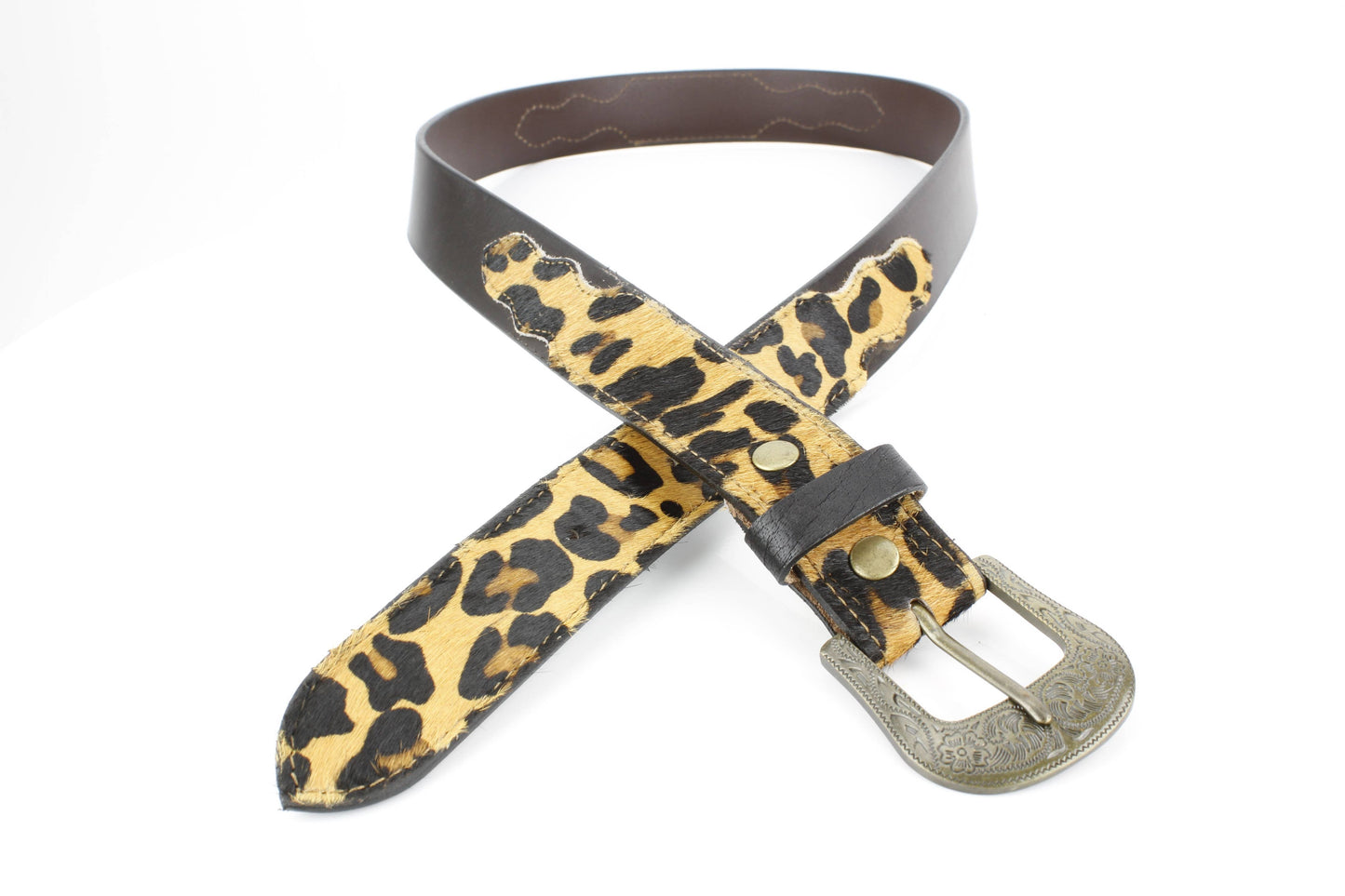 Western Black Leather Belt Hair-on-Hide
