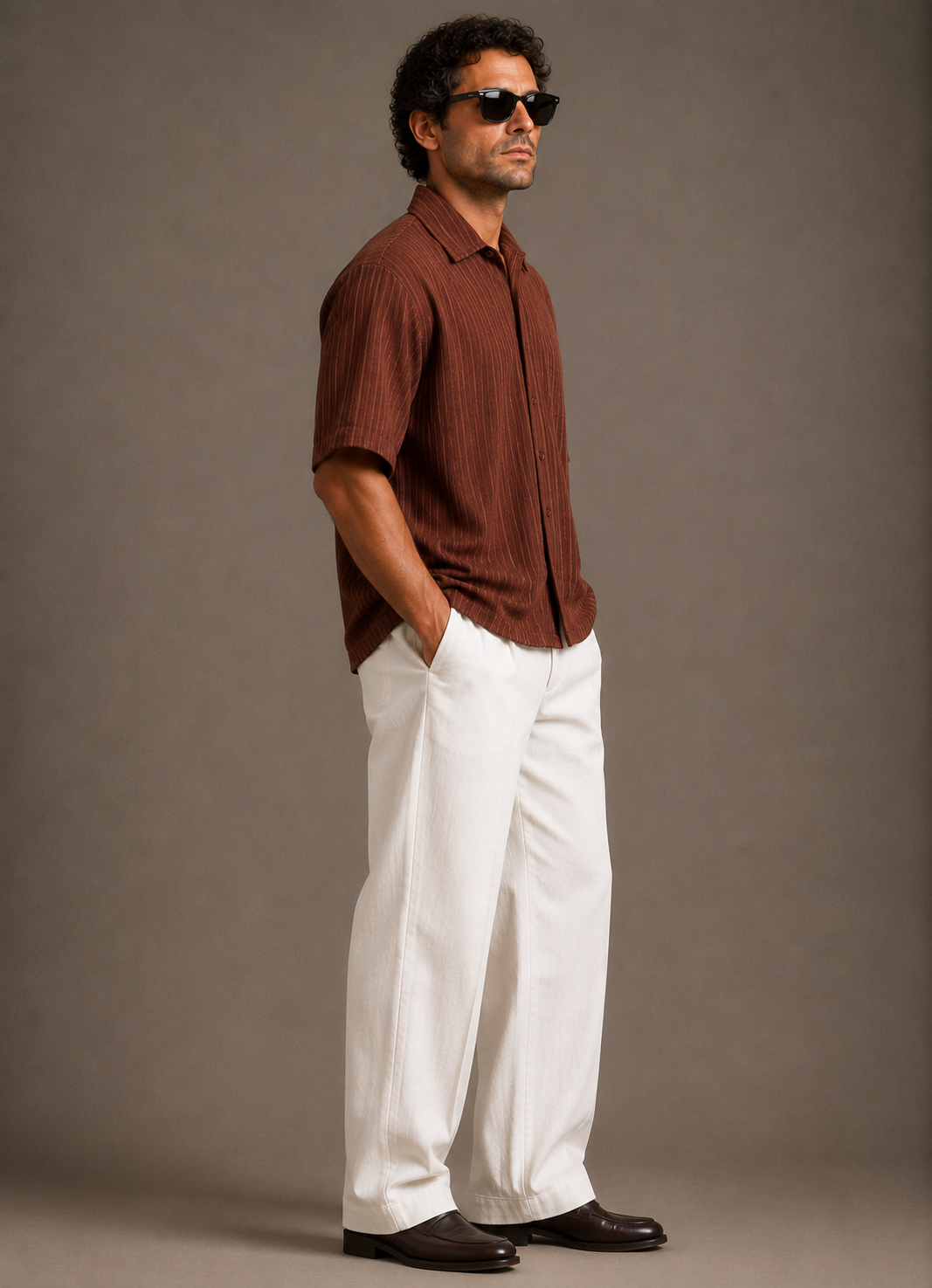 Men’s Textured Crochet Button-Up Shirt