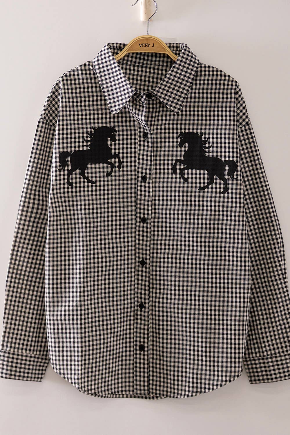 NT12736-Western Horse Gingham Shirt