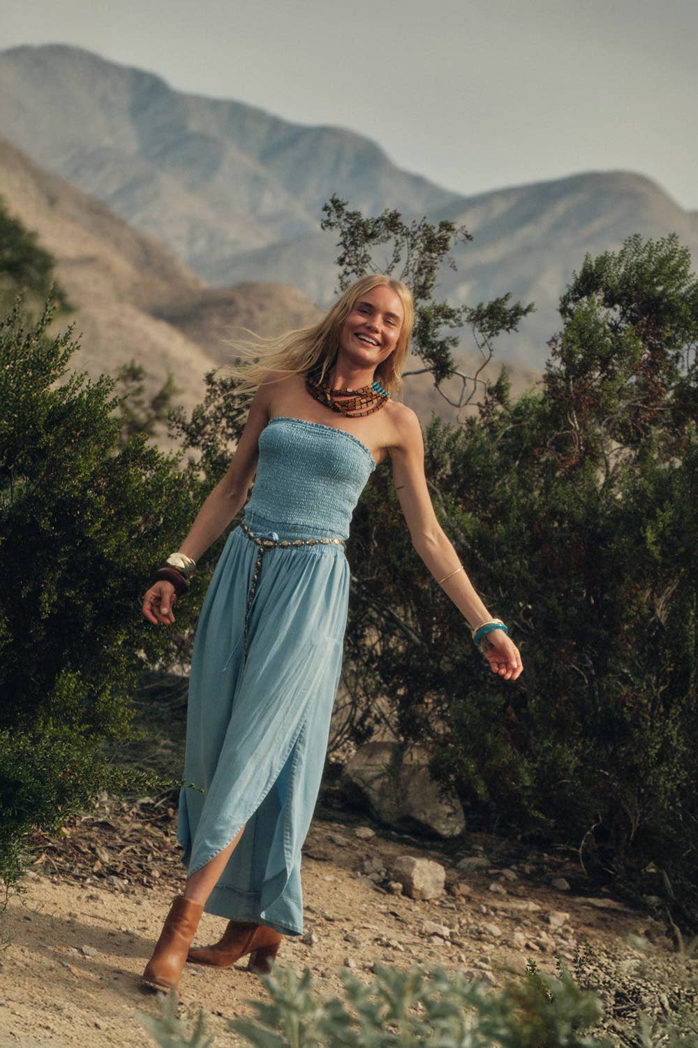 Tencel Denim Smocked Strapless Jumpsuit