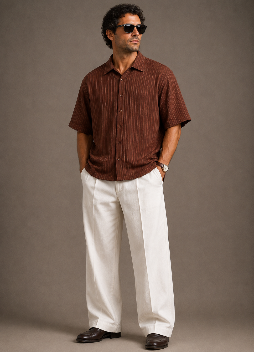 Men’s Textured Crochet Button-Up Shirt