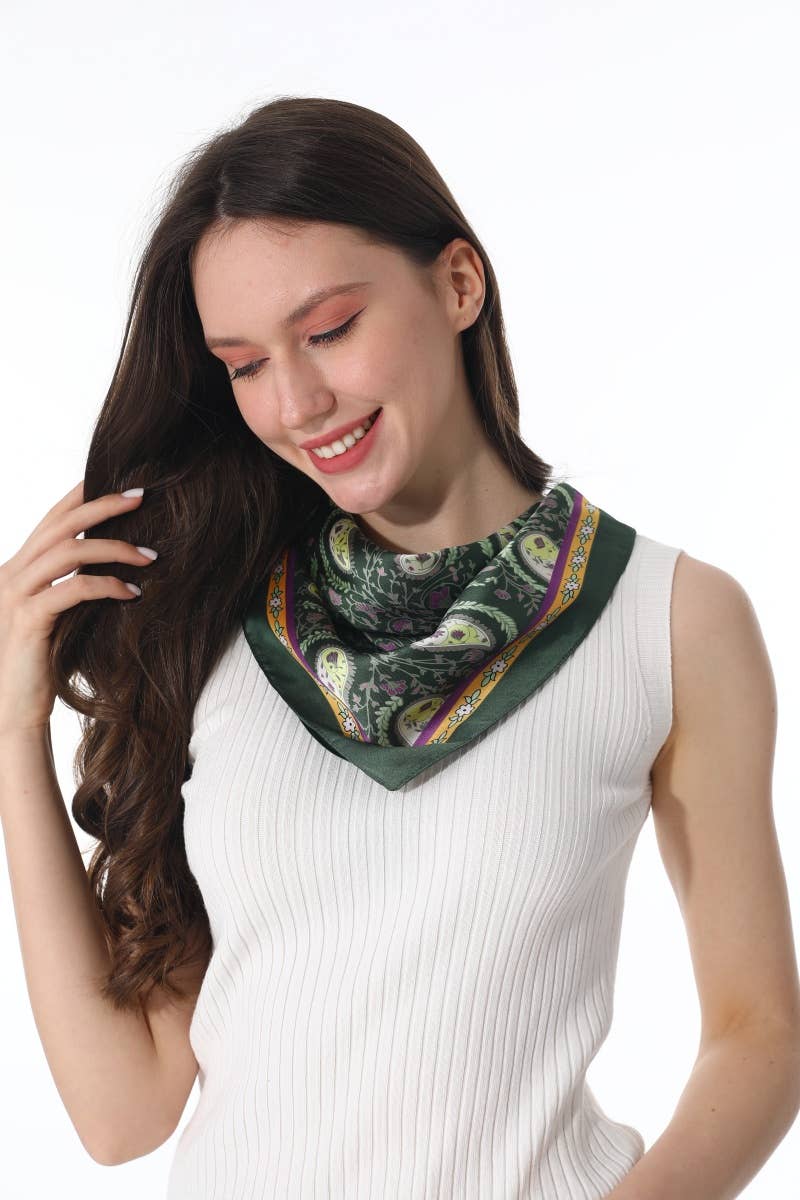 Vintage Paisley Satin Square Scarf Multi-use Neck Bandana